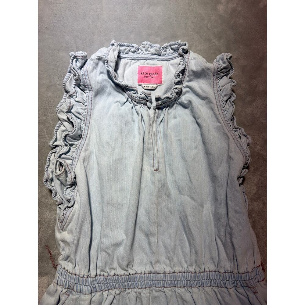 Kate Spade New York Light Wash Denim Chambray Ruffle Sleeve Mini Dress Medium M - Picture 2 of 6